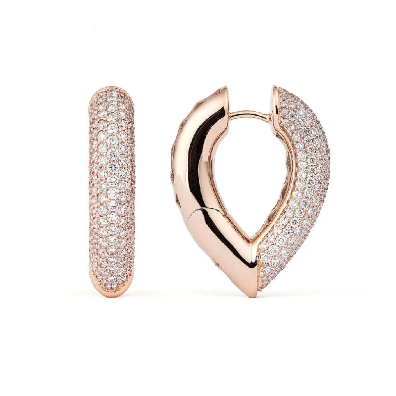 Beaded hoop earringsDrop Link Big Pavé (28 mm) 18K Rosegold Hoops w. Diamonds