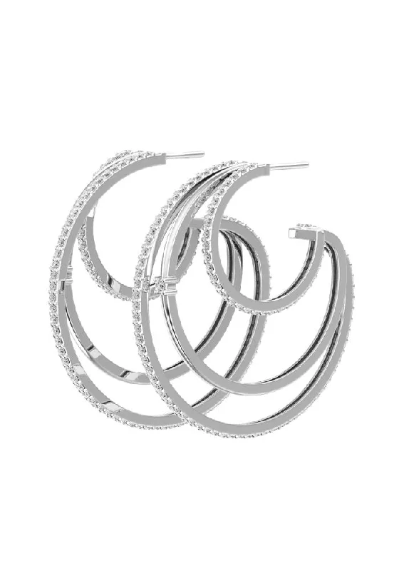 Silver hoop earringsTriple Line 18K Whitegold Hoops w. Lab-Grown Diamonds