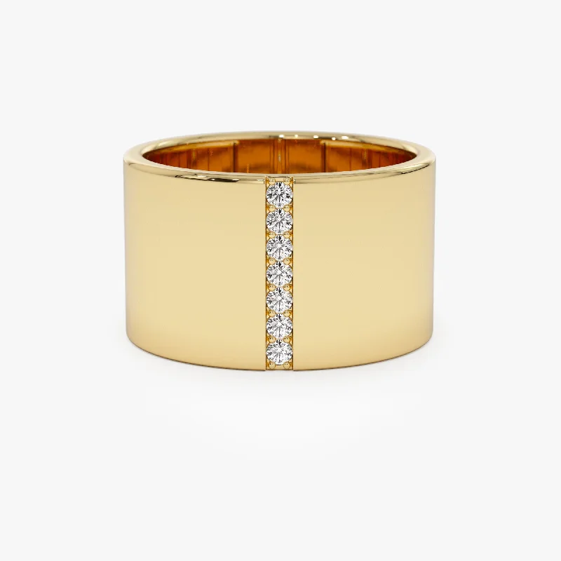 Marquise - Cut Women's Diamond Rings in Palladium for a Unique and Elongated Shape14k Cigar Band with Pave Diamond Line