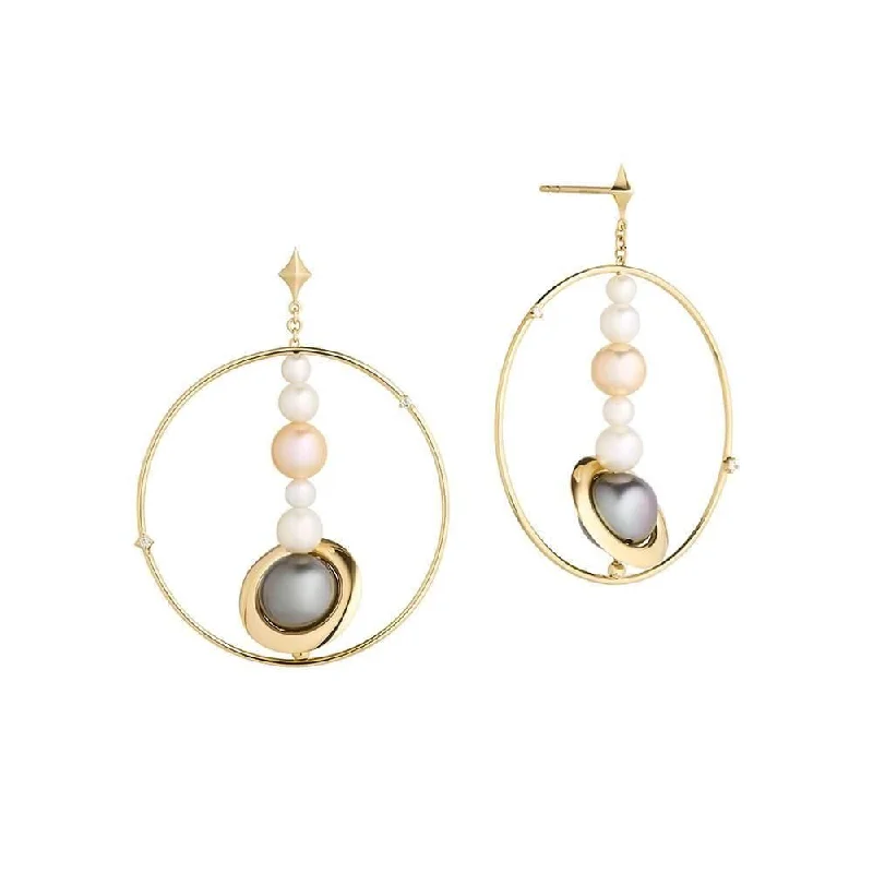 Hoop earrings for womenCosmo Solar System 18K Gold Hoops w. Pearl & Diamond