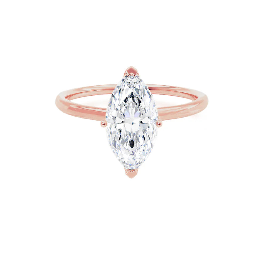 Ruby and diamond engagement ring with a halo of diamonds in 14K red goldLULU - Marquise Lab Diamond 18k Rose Gold Petite Solitaire