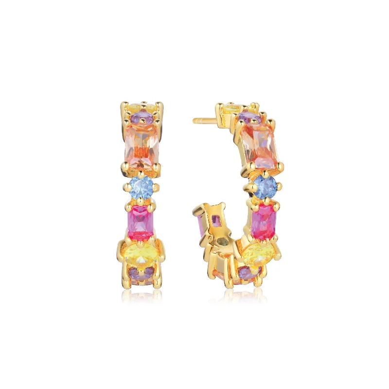 Rose gold hoop earringsIvrea Medio 18K Gold Plated Hoops w. Mixed Colored Zirconias