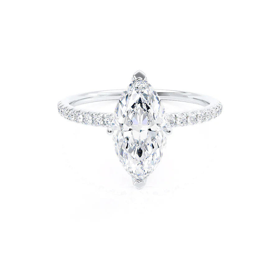 Marquise - cut diamond engagement ring with a split - shank band in platinumMACY - Marquise Lab Diamond 18k White Gold Petite Solitaire