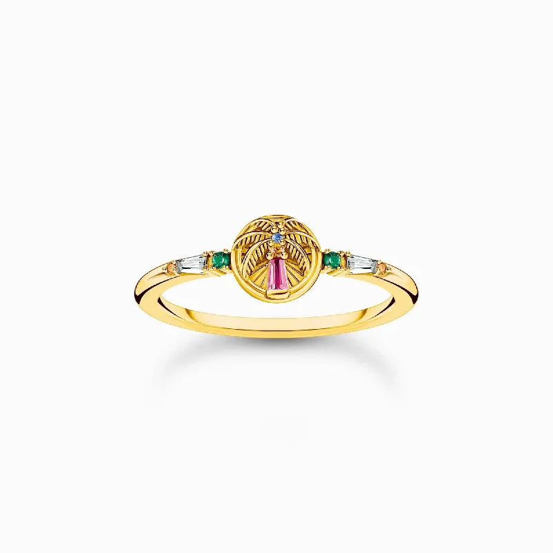 Fashion Rings with Zodiac Symbols in Gold - Filled Metal for a Personalized TouchCharming Sterling Silver Gold Plated Colourful Stones Palm Tree Ring TR2457-488-7