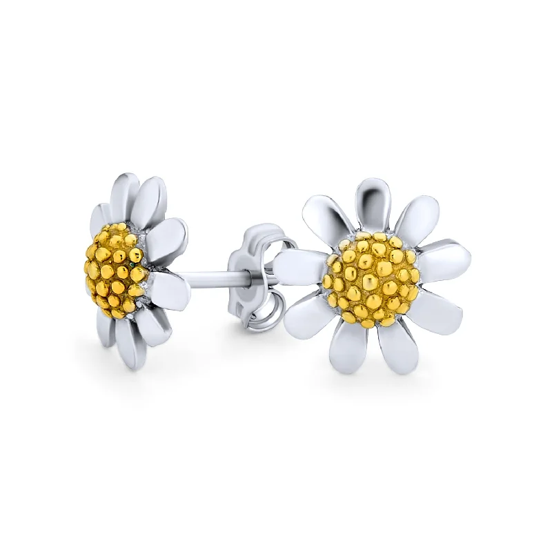 Laser - Engraved Initial Stud Earrings in Silver for a Personalized and Customized AccessorySummer Spring Two Tone Sunflower Daisy Flower Stud Earrings 14K Gold Silver