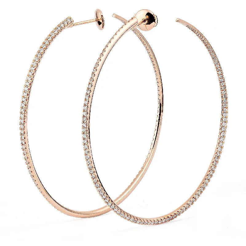 Sterling silver hoop earringsTwisted 60 mm 18K Rosegold Creoles w. Diamonds