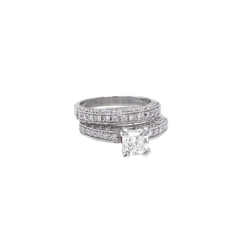 Vintage - Style Women's Diamond Rings with Floral - Engraved Bands and Multiple Diamond AccentsIGI 2.21ct Natural Radiant Cut Diamond Ring 18K White Gold with Wedding Band