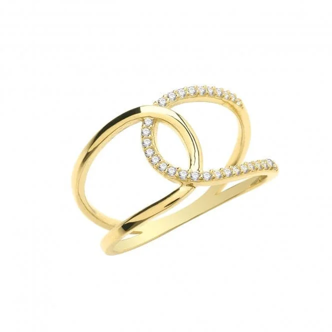 Minimalist Fashion Rings in Stainless Steel with a Single Solitaire Crystal9ct Yellow Gold Zirconia Interlocking Ring RN1615