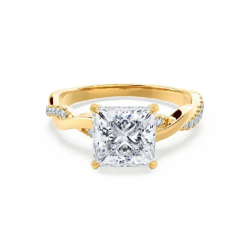 Heart - shaped diamond engagement ring with a hidden halo in 14K rose goldEDEN - Princess Moissanite & Diamond 18k Yellow Gold Vine Solitaire