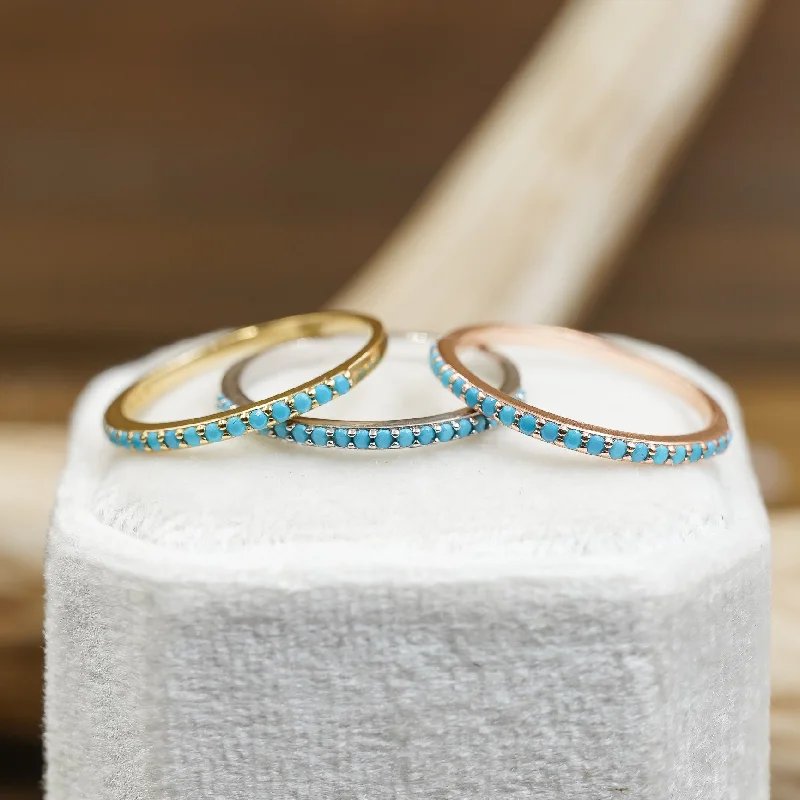 Boho - Style Women's Rings with Turquoise and Leather AccentsThe Rose Atoll Stacking Band