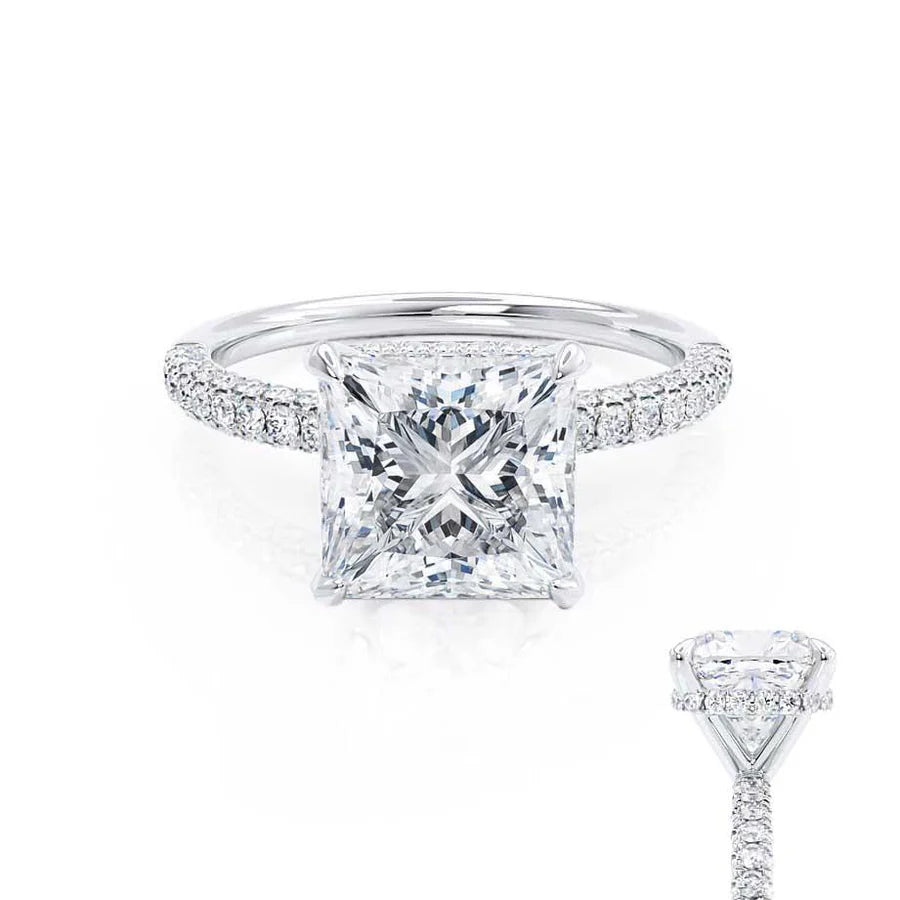 Marquise - cut diamond engagement ring with a split - shank band in platinumCOCO - Princess Lab Diamond 950 Platinum Hidden Halo Triple Pavé Shoulder Set