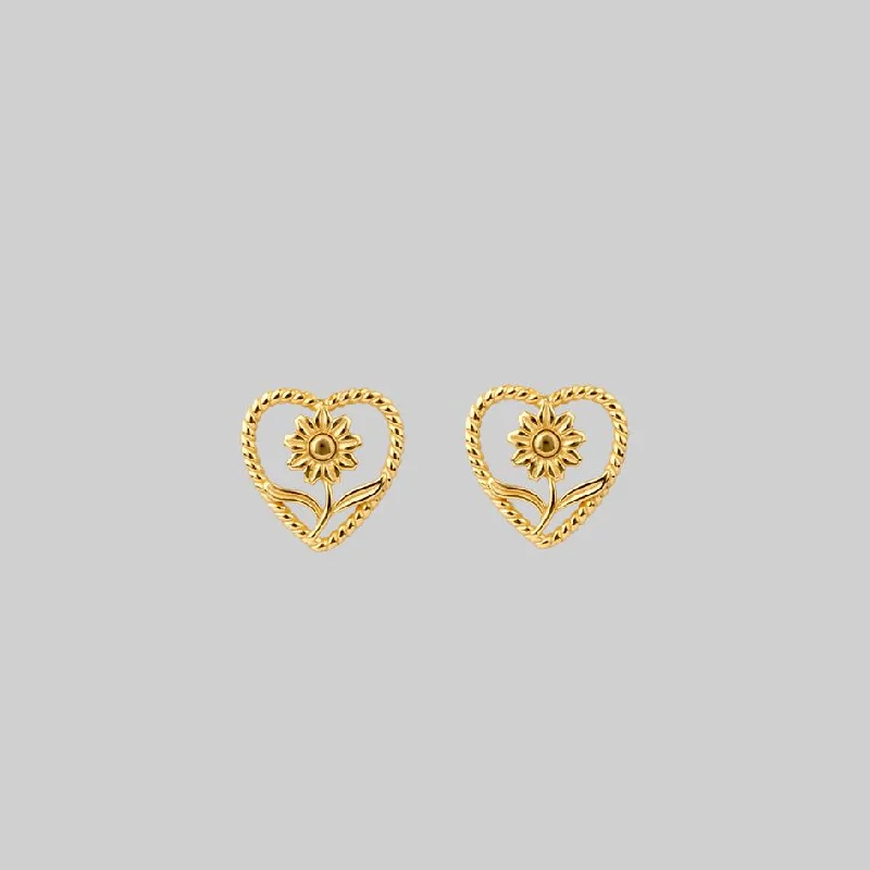 14K Gold Plated Heart - Shaped Stud Earrings for a Romantic and Feminine LookAPRIL. Sunflower Heart Stud Earrings - Gold