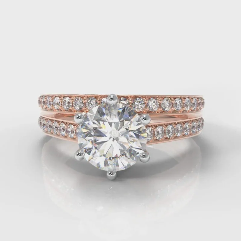 Men's Ruby Engagement Rings in Rose Gold with a Solitaire Design for a Romantic GestureStar Pavé Round Brilliant Diamond Bridal Set - Rose Gold