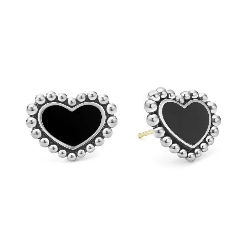 Magnetic - Back Stud Earrings in Black for Easy and Comfortable WearMaya Onyx Heart Stud Earrings