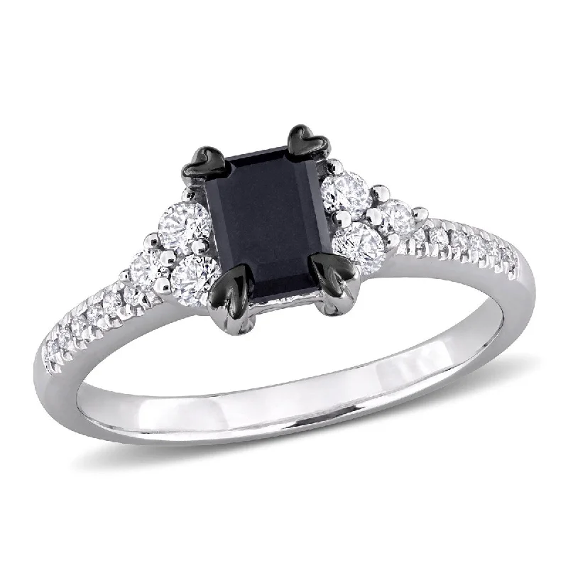 Three - Stone Women's Diamond Rings Symbolizing Past, Present, and Future with Emerald - Cut DiamondsMiadora 1 1/4ct TW Black White Diamond Engagement Ring in 14k White Gold