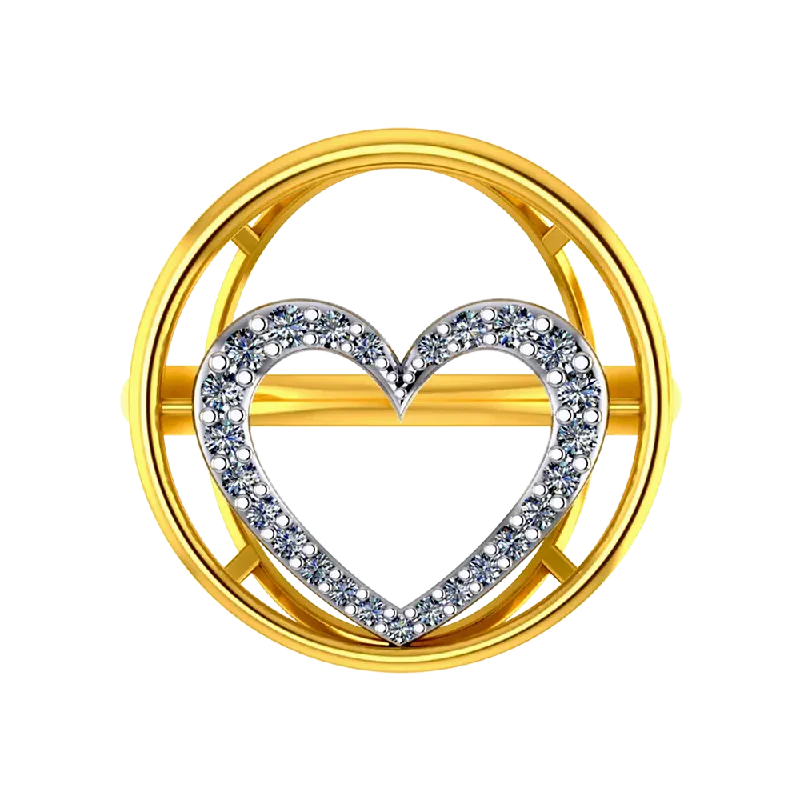 Three - Stone Women's Diamond Rings Symbolizing Past, Present, and Future with Emerald - Cut Diamonds22k Gold Ring With A American Diamond Studded Heart In The Centre Of A Circle On Top