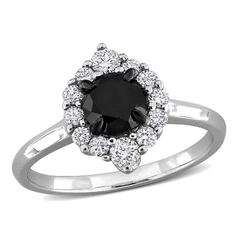 Princess - Cut Women's Diamond Rings in White Gold with a High - Clarity Diamond for a Modern LookMiadora 1 2/5ct TW Black White Diamond Halo Engagement Ring in 14k White Gold