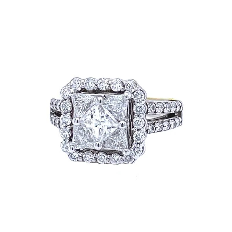 Women's Diamond Rings with Side - Stone Pave Setting for a Sparkling and Continuous Shine4.85ctw Princess Diamond Cluster Ring with 2.15ctw Round Diamond 14K White Gold