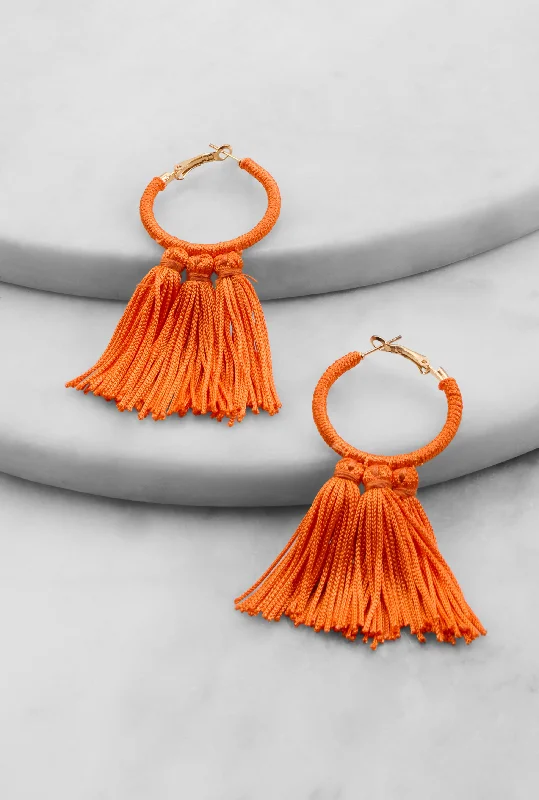 Statement hoop earringsThreaded Tassel Hoop Earrings