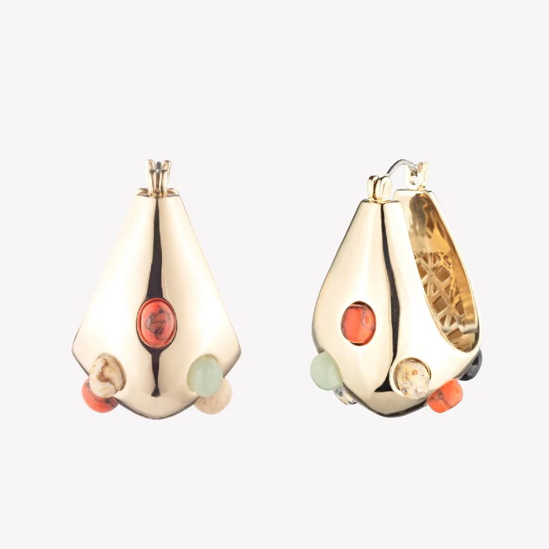 Gold hoop earringsCABOCHON TEARDROP HOOP EARRINGS - MULTI