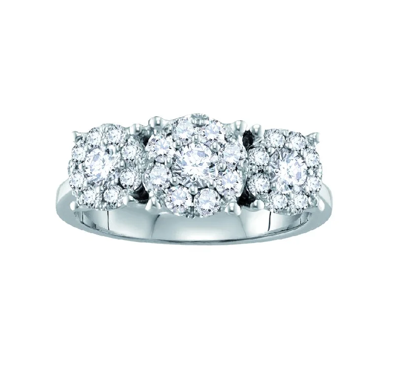 18K White Gold Classic Round - Cut Diamond Wedding Bands for a Timeless and Elegant Look1/2 CTW Diamond Three Stone Cluster Ring in 14KT White Gold