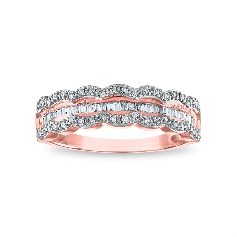 Vintage - Style Filigree Wedding Bands in 14K Gold for a Romantic and Antique - Inspired Aesthetic1/4 CTW Diamond Anniversary Ring in 10KT Rose Gold