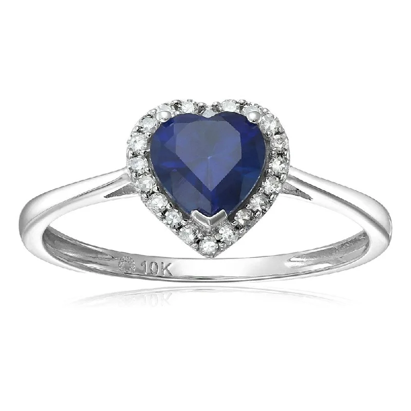 Jasper Gemstone Rings in 18K Gold Vermeil with a Matte Finish for a Subtle and Elegant Look10k White Gold Created Blue Sapphire & Di Solitaire Heart Halo Ring