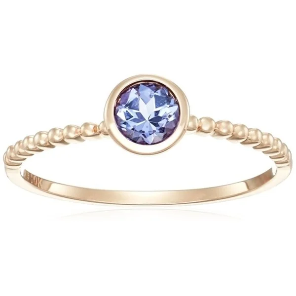 Topaz Gemstone Rings in 10K Gold with a Channel - Set Design for a Contemporary and Durable Option10KT Rose Gold Tanzanite Solitaire Beaded Shank Stack Ring - Blue