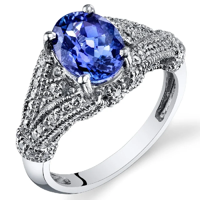 Sapphire Gemstone Rings in 18K White Gold with Diamond Accents for an Elegant Engagement2.07 ct Tanzanite Oval and Diamond Ring in 14k White Gold