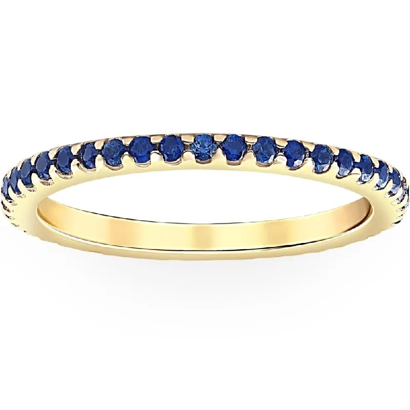 Ruby Gemstone Rings in 14K Yellow Gold with a Solitaire Setting for a Classic and Bold Statement3/4Ct Genuine Blue Sapphire Eternity Ring Stackable Band 10k Yellow Gold