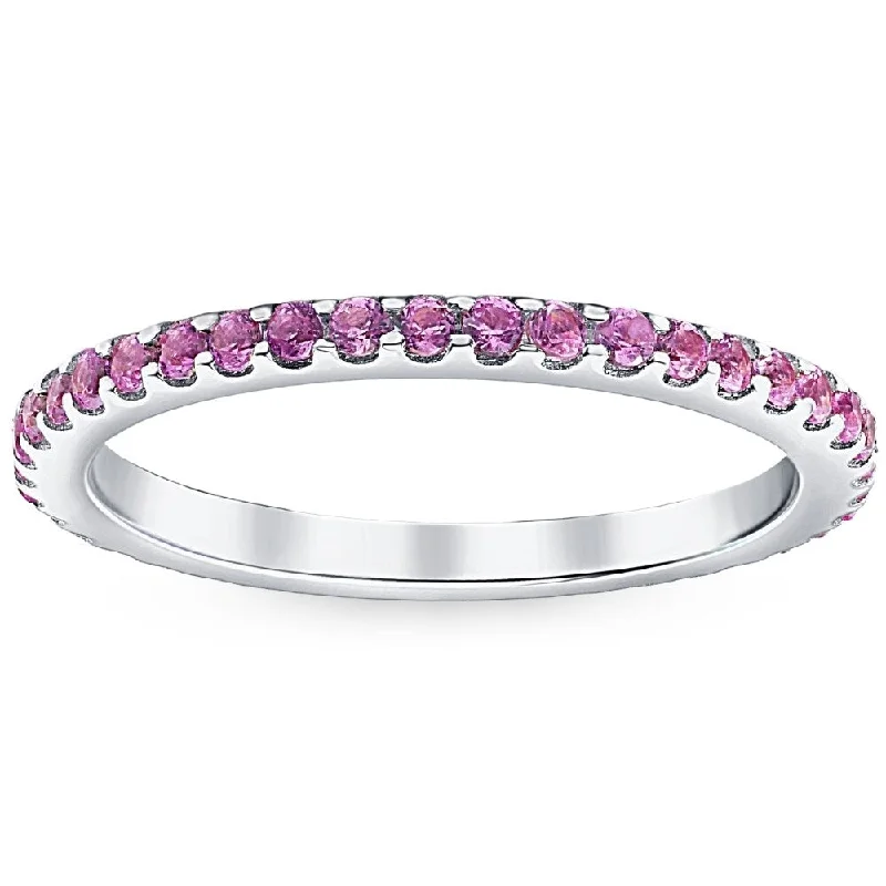 Emerald Gemstone Rings Set in Platinum with Filigree Work for a Vintage - Inspired Look3/4Ct Genuine Pink Sapphire Eternity Ring Stackable Band 10k White Gold