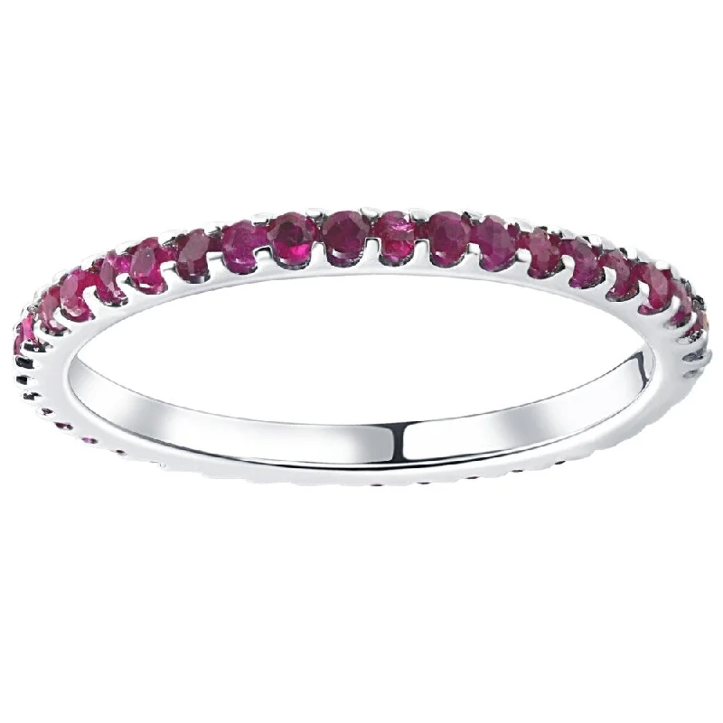 Garnet Gemstone Rings in 18K Gold Vermeil with Intricate Engravings for a Traditional Aesthetic3/4Ct Genuine Ruby Eternity Ring Anniversary Band 10k White Gold