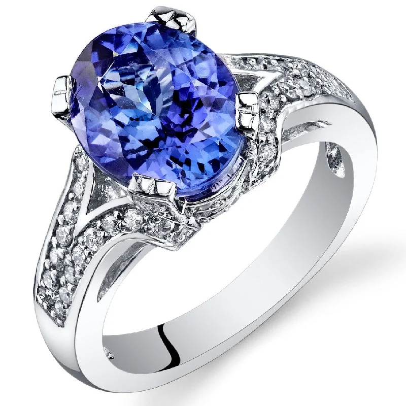 Alexandrite Gemstone Rings in Platinum with a Hidden Halo for a Rare and Luxurious Piece3.89 ct Tanzanite Oval and Diamond Ring in 14k White Gold