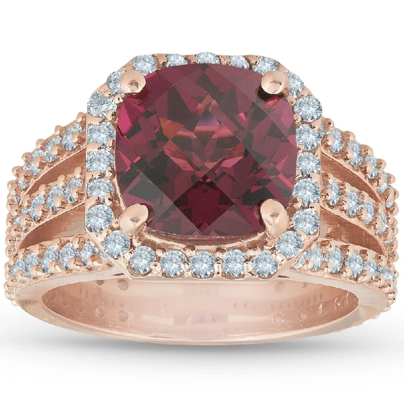 Aquamarine Gemstone Rings in 9K Gold with a Bezel Setting for a Modern and Secure Fit4.25Ct Garnet Diamond Cushion Halo Multi Row Ring 14k Rose Gold