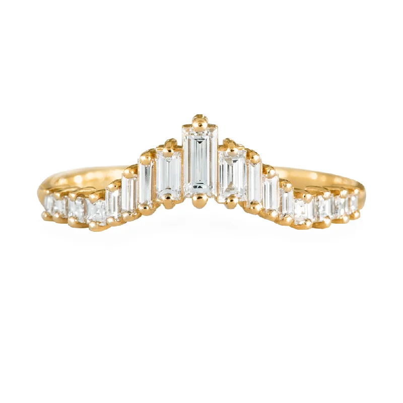 Adjustable - Fit Wedding Bands in Gold - Plated Metal for a Comfortable and Custom - Fitting OptionArt Deco Wedding Ring - Tapered Baguette Diamond Ring