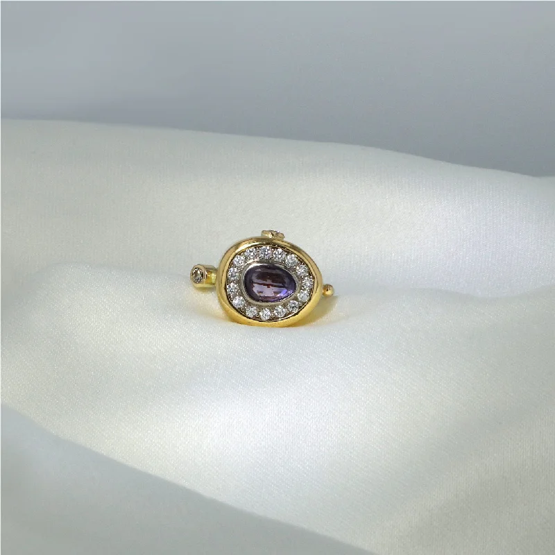 Tanzanite Gemstone Rings in 10K Gold with a Trilogy Design for a Sophisticated GiftPavé Cocktail 18K & 22K Gold Ring w. Sapphire & Diamonds