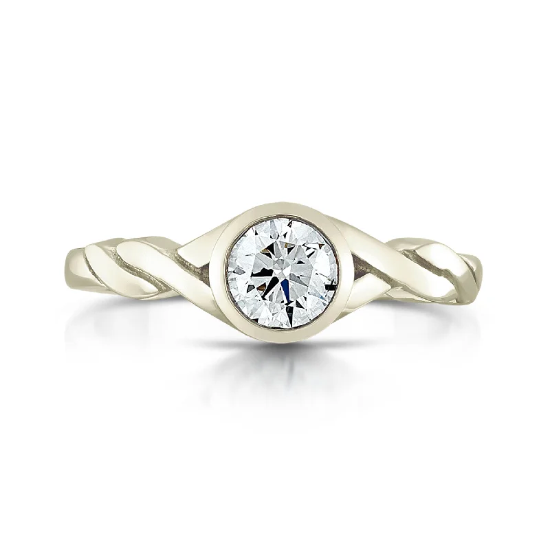 Classic Round Cut Engagement Rings with Platinum Prongs and Halo Setting for Timeless EleganceCeltic Twist 0.40ct Diamond Solitaire Ring in 18ct White Gold