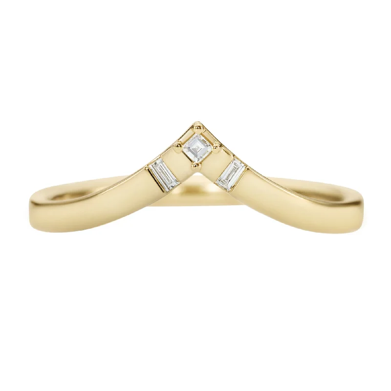 Emerald - Cut Gemstone Wedding Bands in 18K Gold for a Luxurious and Statement - Making PieceChevron Wedding Ring with Baguette and Carre Diamonds