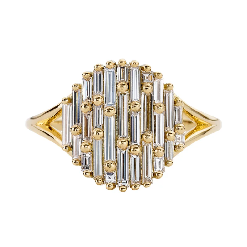 Solitaire Engagement Rings with a High - Clarity Round Diamond and Tapered BandCluster Ring with Assemblage of Needle Baguette Diamonds - the Light Catcher Ring