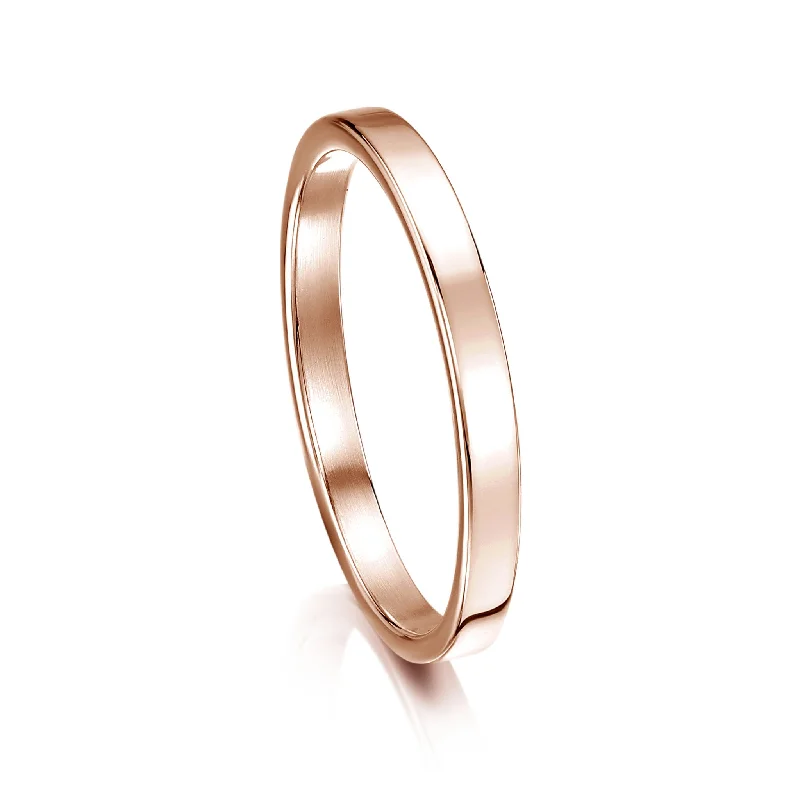 Emerald - Cut Gemstone Wedding Bands in 18K Gold for a Luxurious and Statement - Making PieceContemporary 2mm Wedding Ring in 9ct Rose Gold