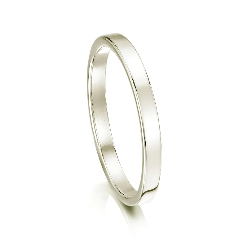 Matte - Black Ceramic Wedding Bands with a Polished Edge for a Sleek and Modern AppearanceContemporary 2mm Wedding Ring in 9ct White Gold