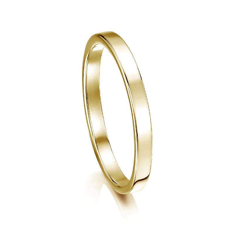 Art Deco - Inspired Wedding Bands with Geometric Patterns in Platinum for a Retro and Glamorous StyleContemporary 2mm Wedding Ring in 9ct Yellow Gold