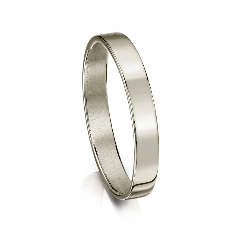 Matte - Black Ceramic Wedding Bands with a Polished Edge for a Sleek and Modern AppearanceContemporary 3mm Wedding Ring in Platinum