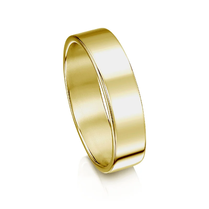 Moissanite - Set Wedding Bands in Yellow Gold for a Sparkling and Ethical Alternative to DiamondsContemporary 5mm Wedding Ring in 18ct Yellow Gold