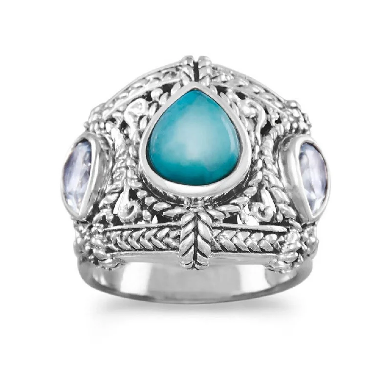 Sapphire Gemstone Rings in 18K White Gold with Diamond Accents for an Elegant EngagementCurata 925 Sterling Silver Blue Topaz and Simulated Turquoise Ring Ornate Oxidized