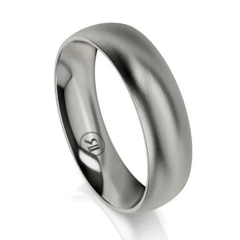 Men's Tungsten Carbide Wedding Bands with a Matte Finish and Grooved Details for a Modern and Durable OptionCurved Brushed Titanium Wedding Ring (AD)