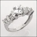 Cluster Engagement Rings with Multiple Small Diamonds Arranged in a Stunning DesignRound 1 Ct  CZ Center Channel Cubic Zirconia Baguettes 14k White Gold Engagement Ring