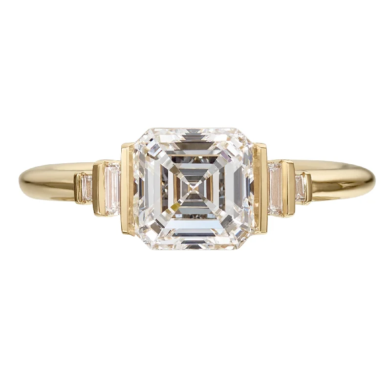 Art Deco Engagement Rings with Geometric Patterns and Baguette - Cut Diamond AccentsLab Grown Asscher Diamond Engagement Ring