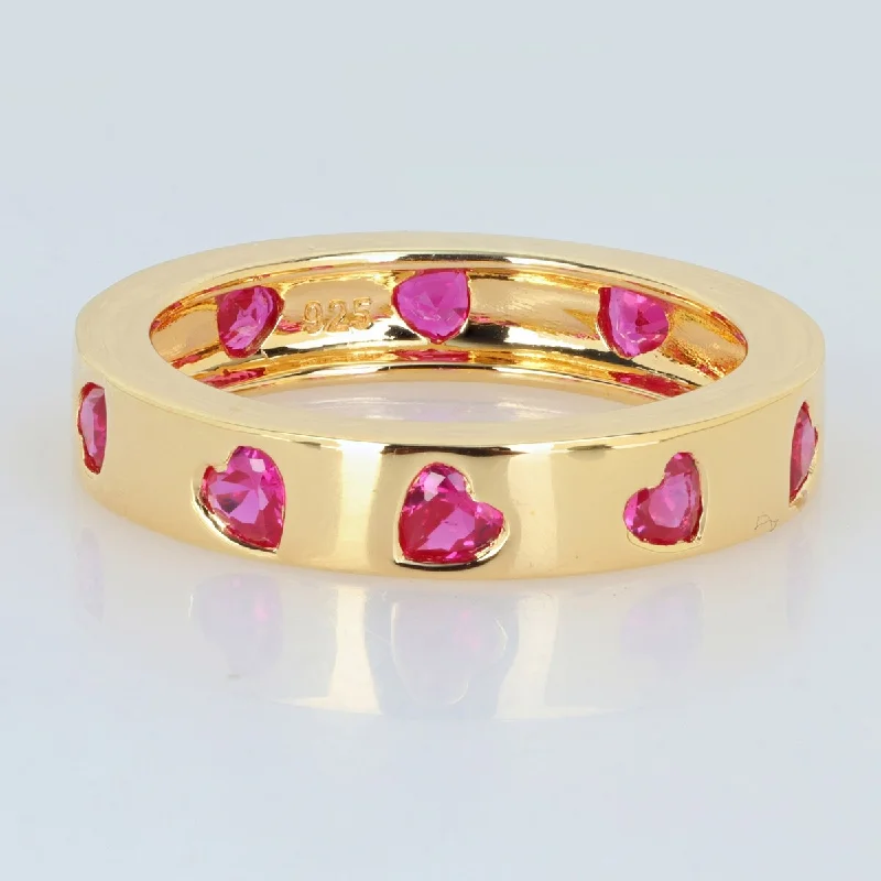 Agate Gemstone Rings in Sterling Silver with a Mosaic - Inspired Inlay for a Bohemian StyleMiadora 1 3/4ct TGW Heart-Cut Created Ruby Eternity Ring Yellow Silver