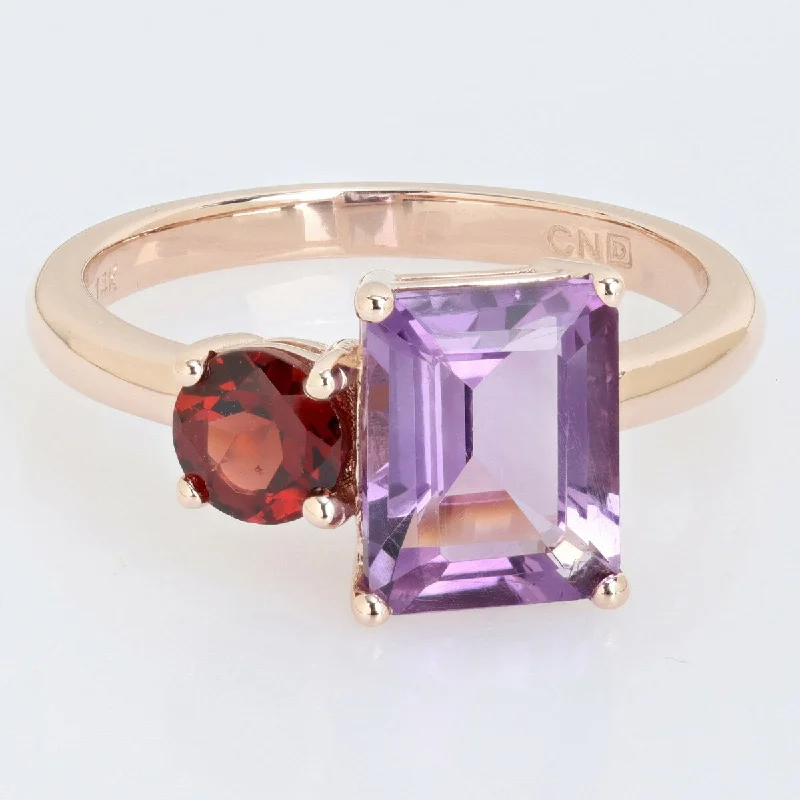 Amethyst Gemstone Rings in Sterling Silver with a Halo of Cubic Zirconia for a Budget - Friendly LuxuryMiadora 3ct TGW Amethyst Garnet 2-Stone Ring 14k Rose Gold